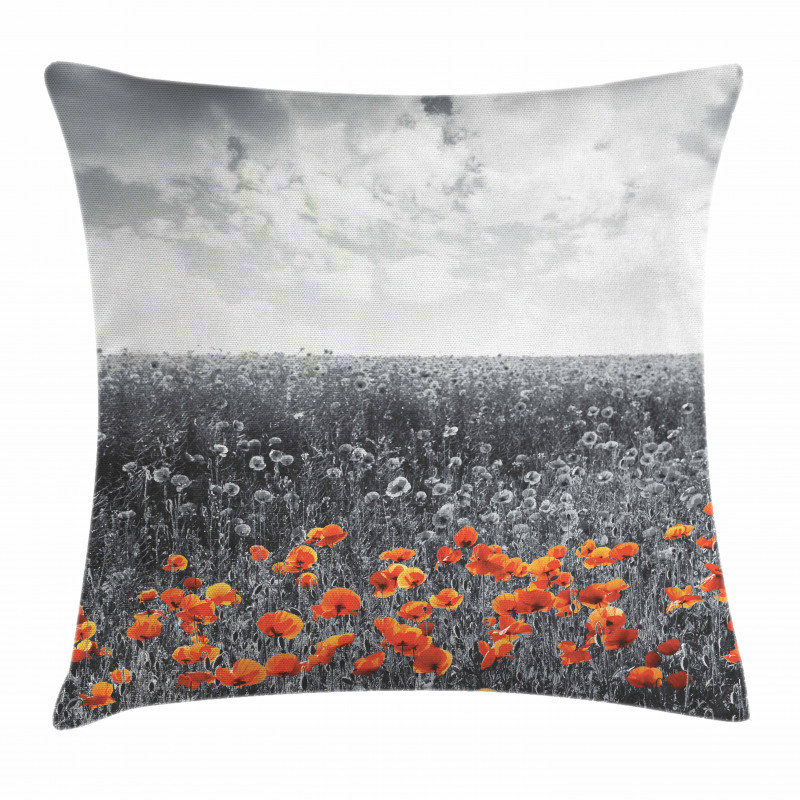 Flower Field Greyscale Design Pillow Cover