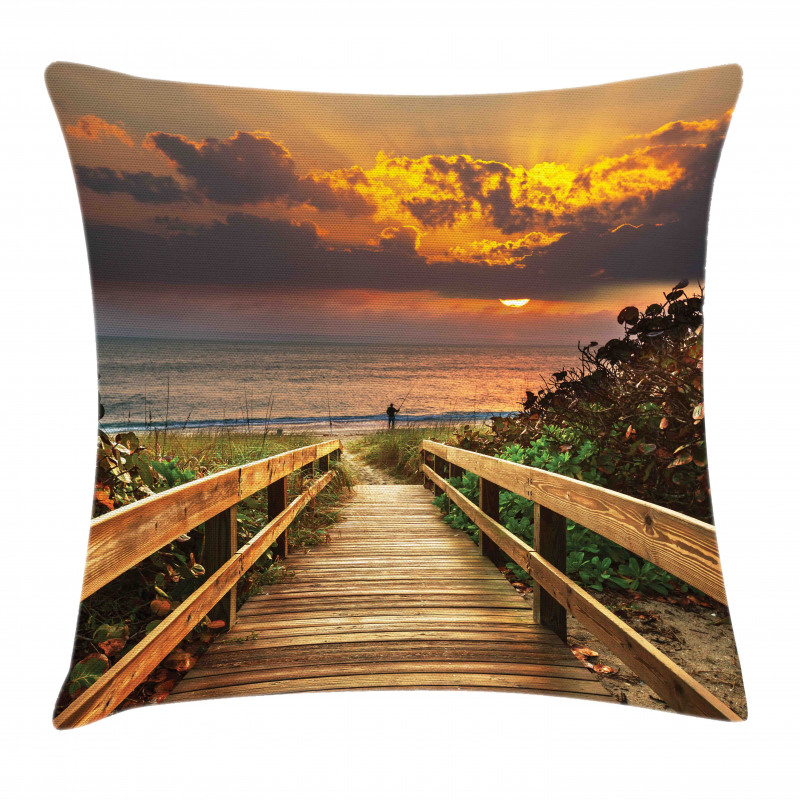 Wooden Pier Sunset Beach Pillow Cover