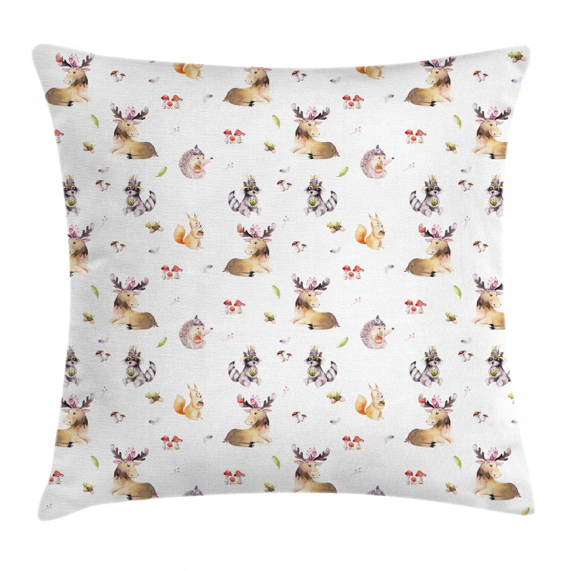 Hedgehog Moose Watercolors Pillow Cover