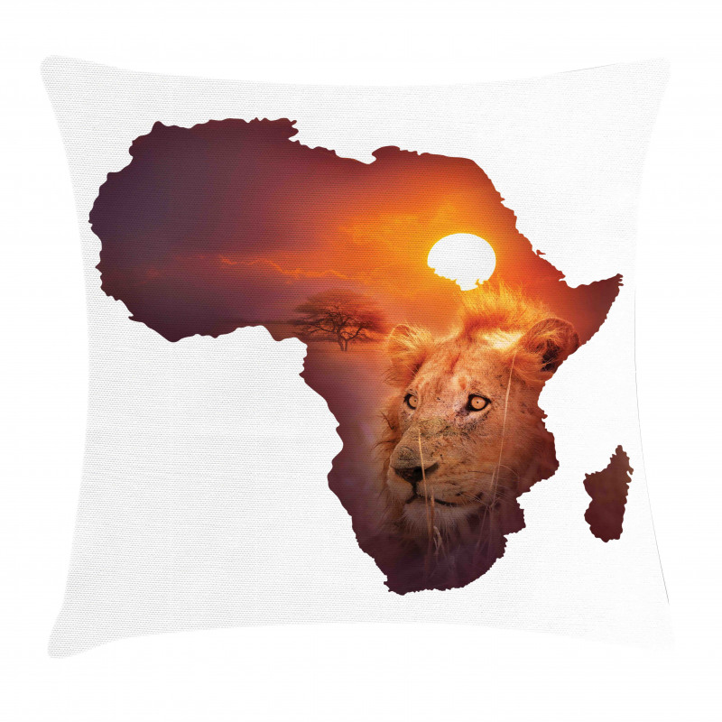 Lion and African Map Sunset Pillow Cover