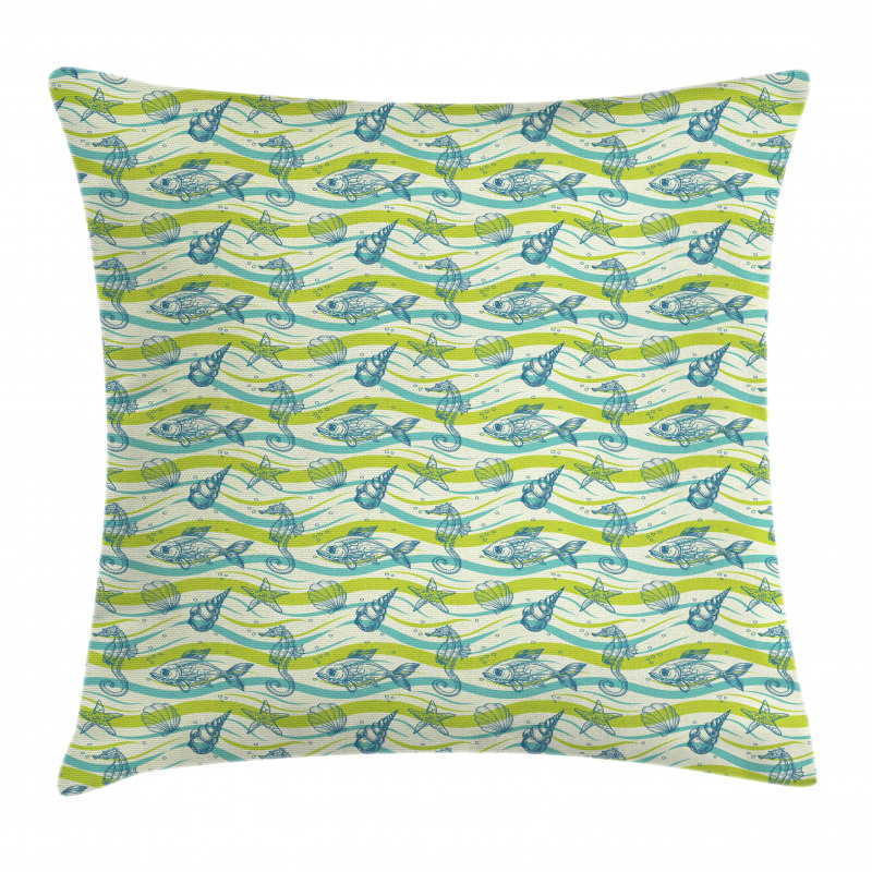 Sketch Underwater Habitants Pillow Cover