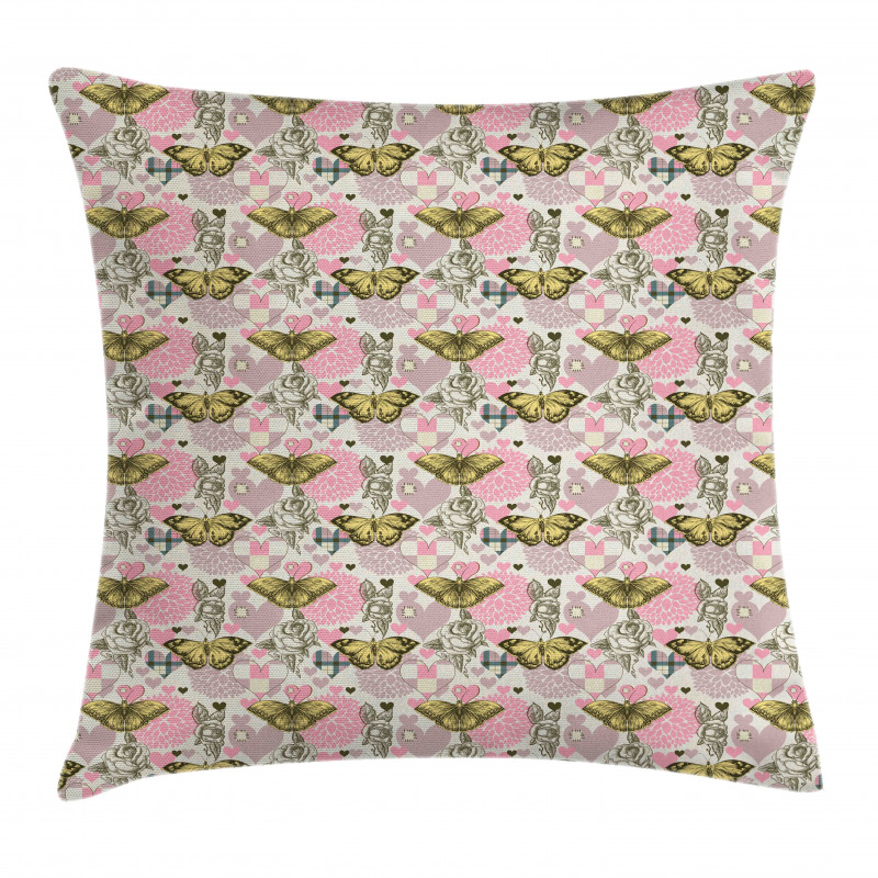 Sketchy Rose Tartan Motif Pillow Cover