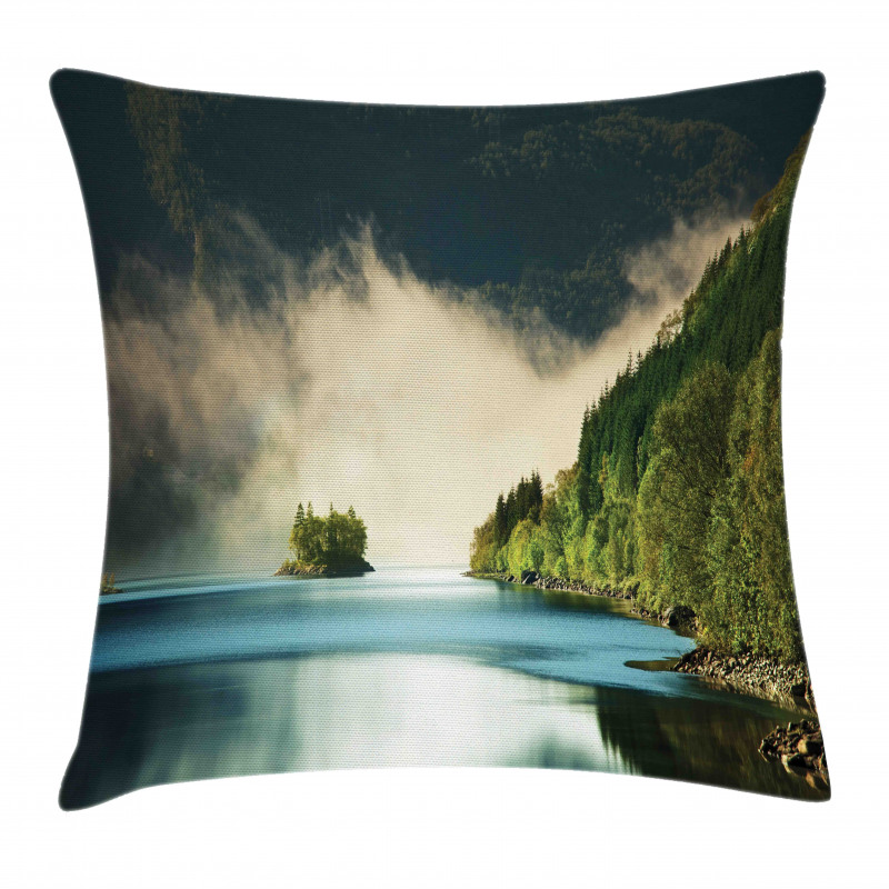 Foggy Mountain Reflection View Pillow Cover