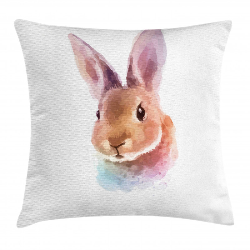 Watercolor Art Rabbit Head Pillow Cover