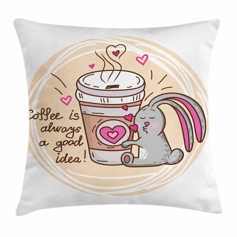 Coffee Lover Rabbit Words Pillow Cover