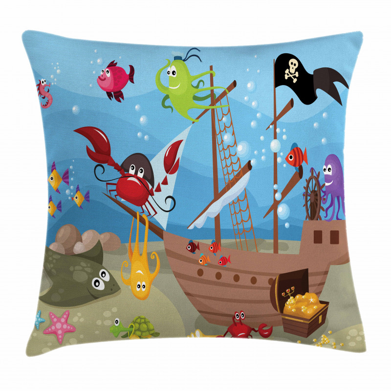 Ship Underwater Animals Pillow Cover