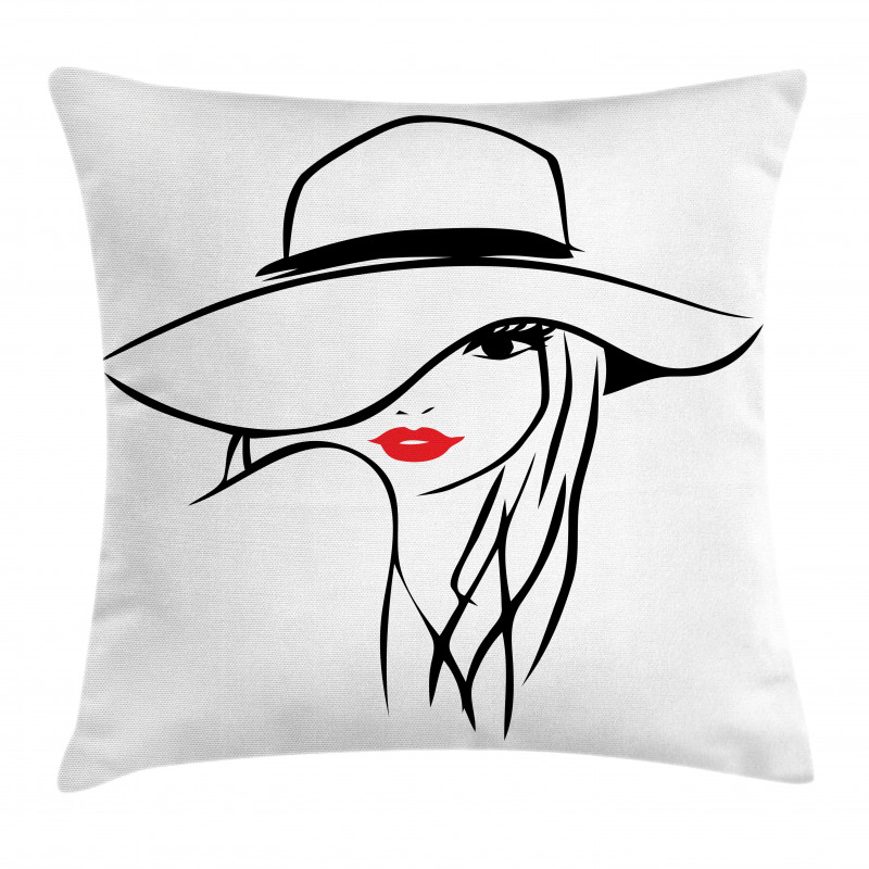Girl Wearing a Big Floppy Hat Pillow Cover