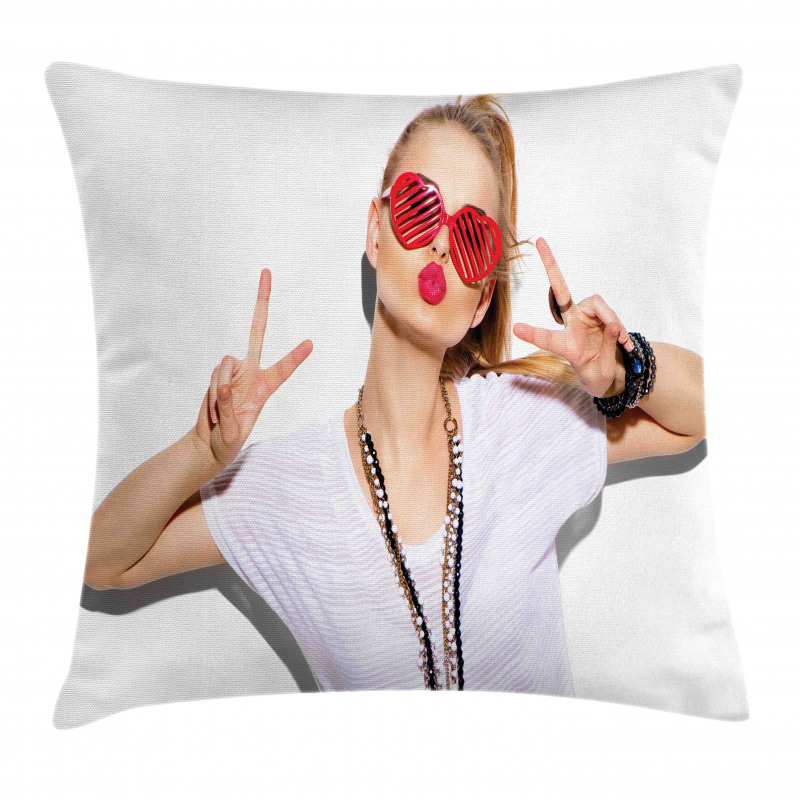 Blond Festival Girl Posing Pillow Cover