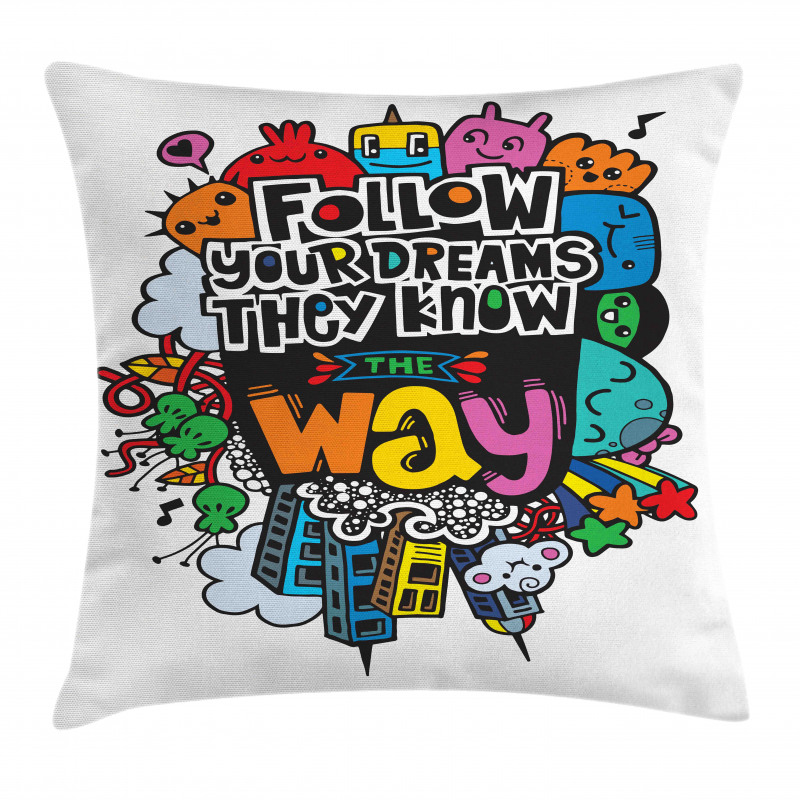 Monster Doodle Positive Words Pillow Cover