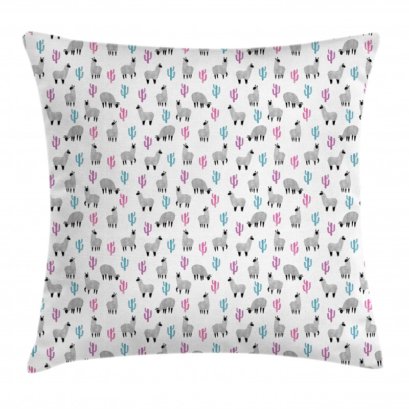 Llamas and Colorful Cacti Pillow Cover