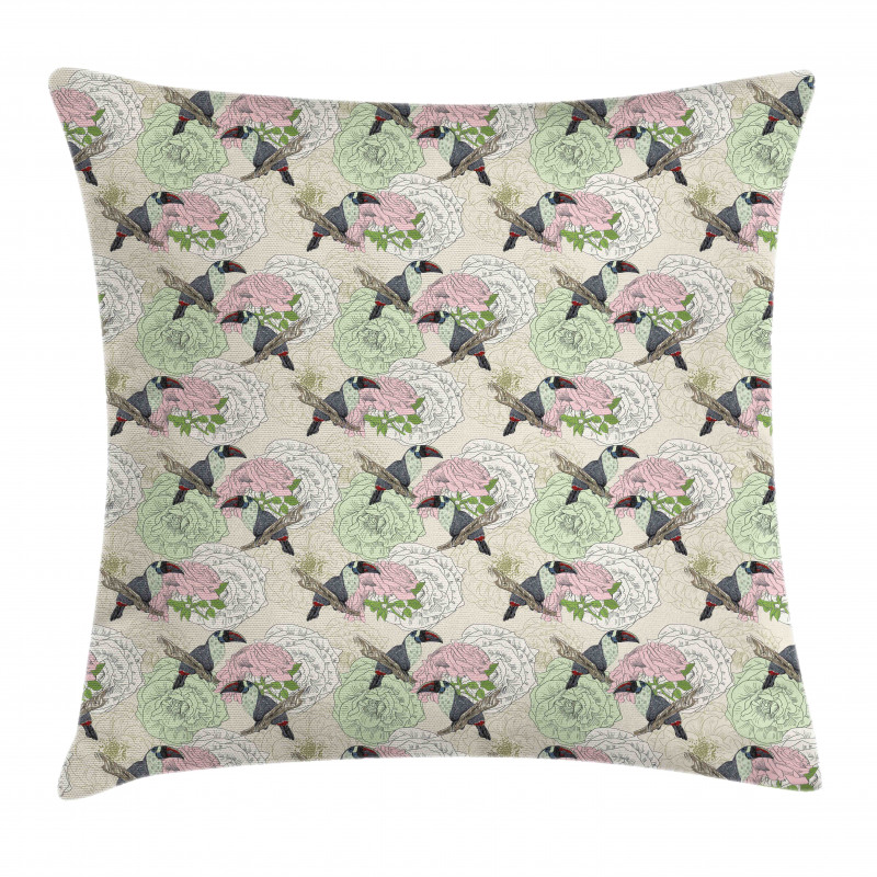 Wild Roses and Toucan Bird Pillow Cover