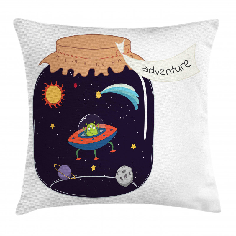 Hand Drawn Alien in a Jar Pillow Cover