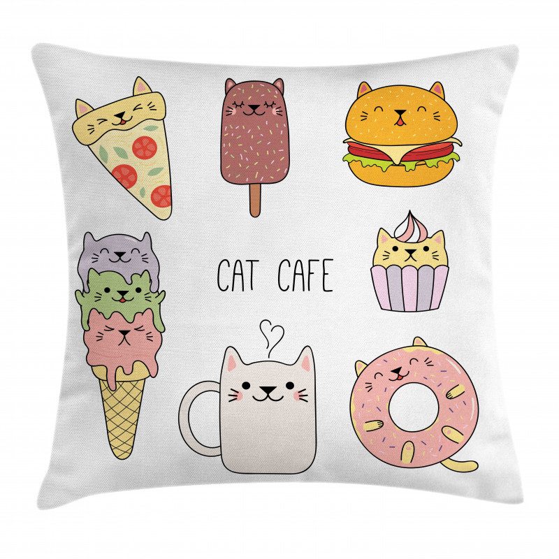 Cats Cafe Food Shapes Pillow Cover