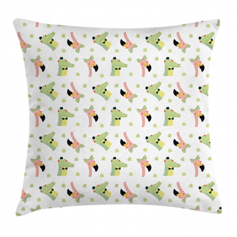 Crocodile Flamingo Doodle Pillow Cover