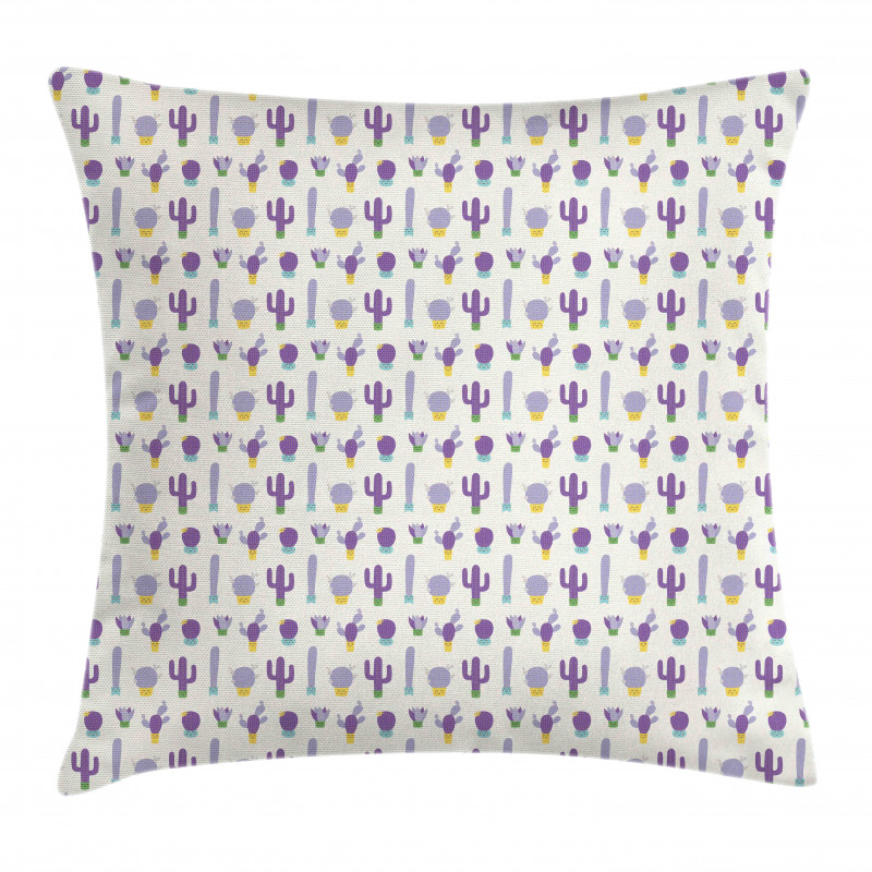 Purple Smiling Cactus Faces Pillow Cover