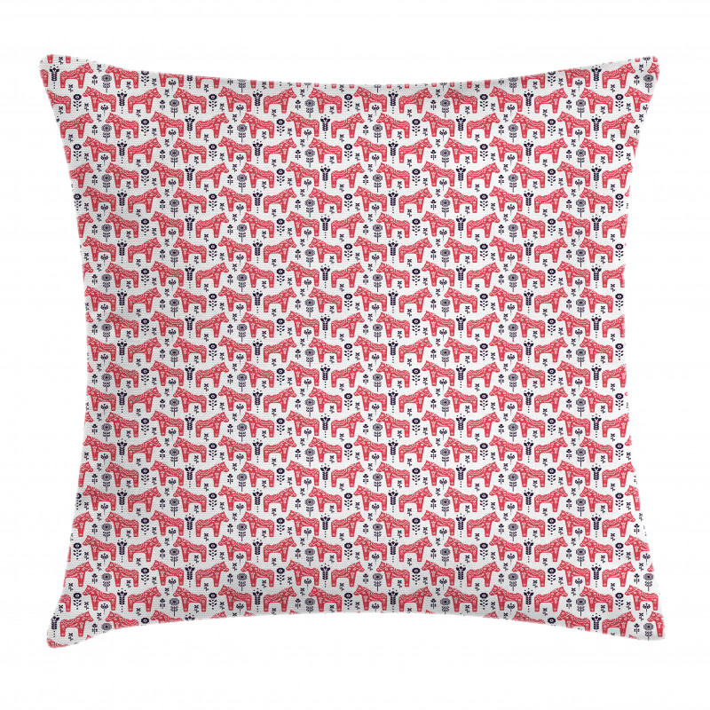 Folk Dala Horse with Flowers Pillow Cover