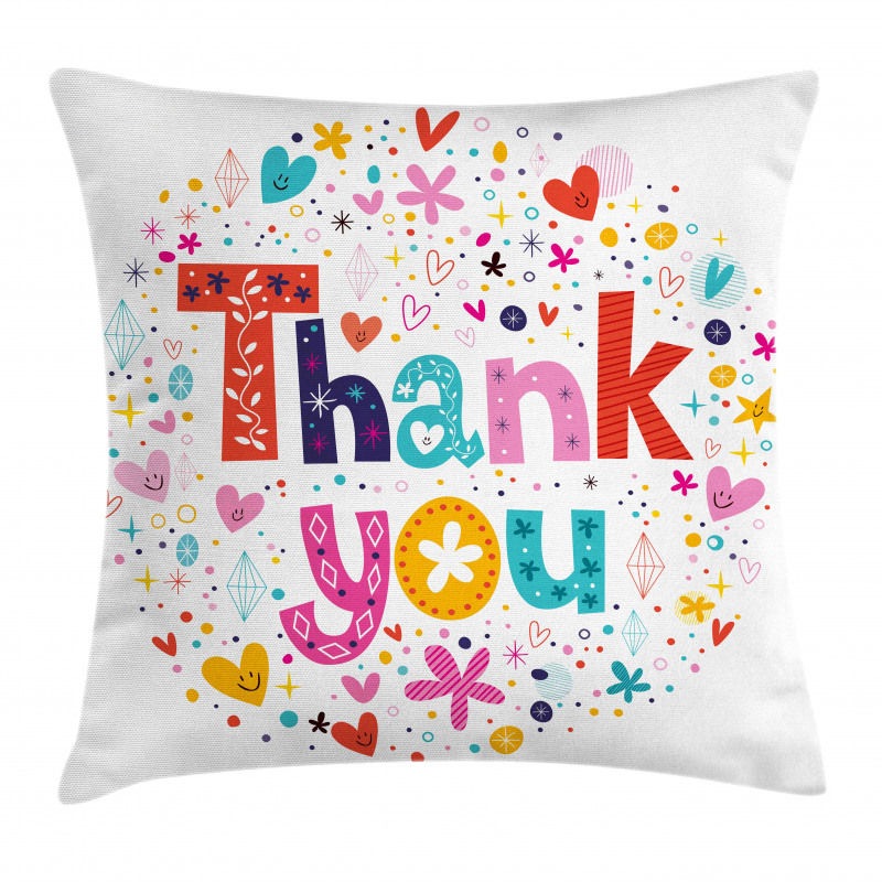 Happy Floral Hearts Stars Pillow Cover