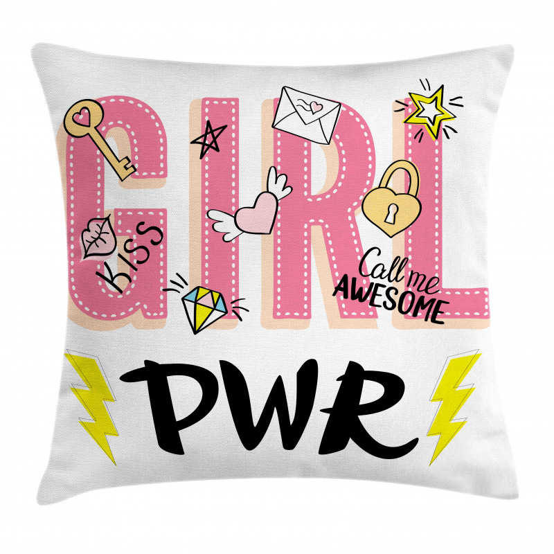 Girl Power with Hearts Pillow Cover