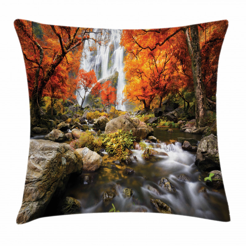 Autumn River Stream on Rocks Pillow Cover