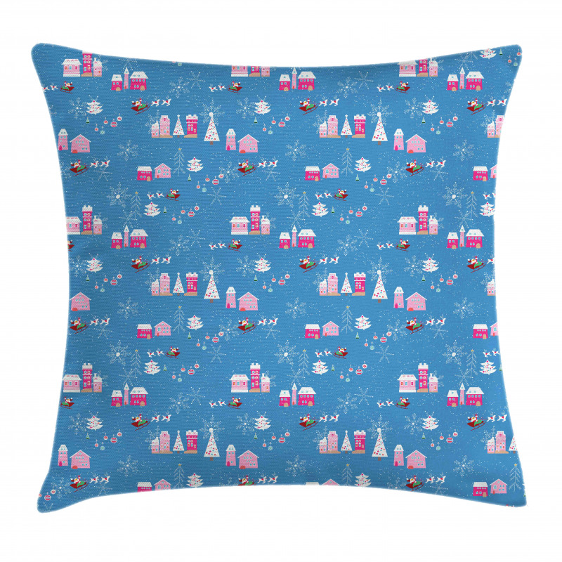 Cartoonish Noel Scenery Pillow Cover