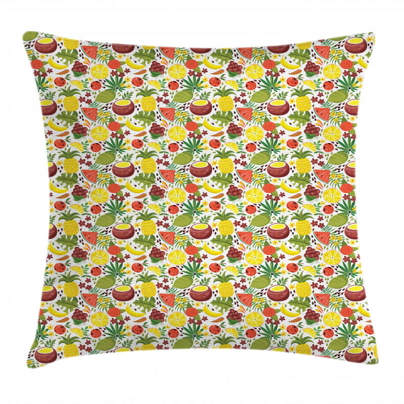 Tropical Fruits Flowers Pillow Cover