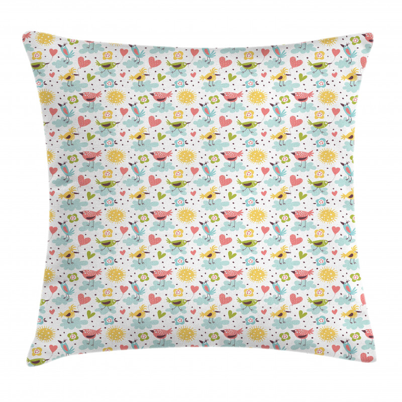 Birds Hearts and Flowers Pillow Cover