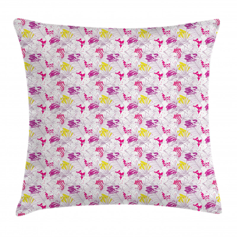 Palm Leaf with Hibiscuses Pillow Cover