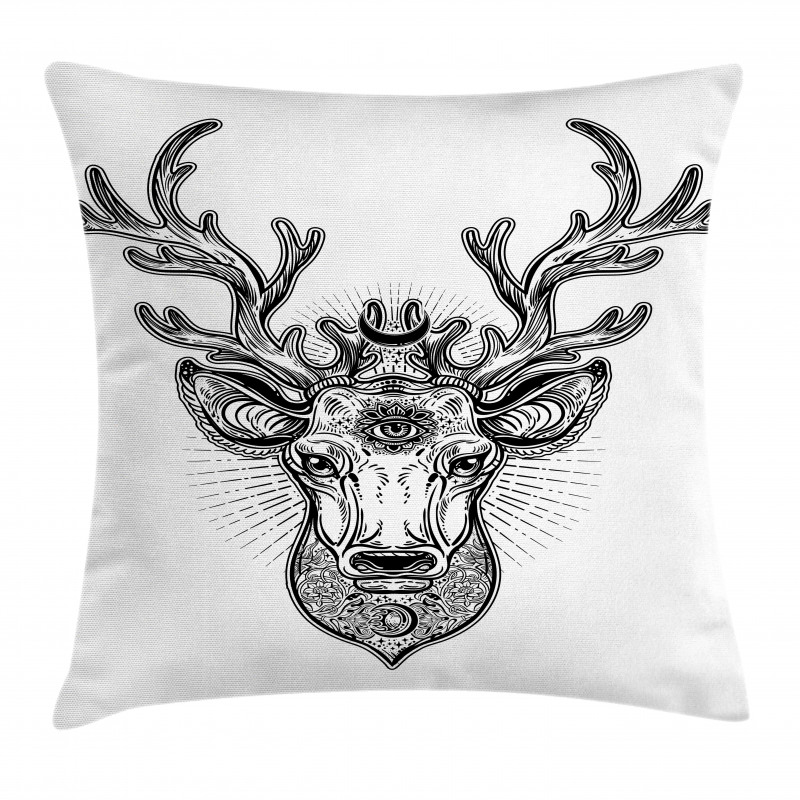 Ornate Deer Head Moon Antlers Pillow Cover