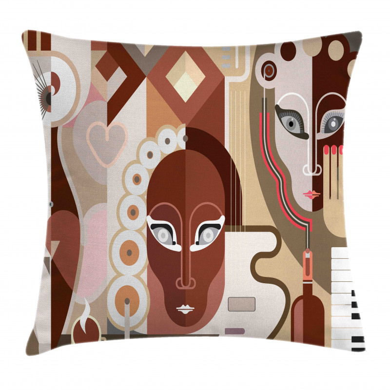Abstract Shapes and Faces Pillow Cover