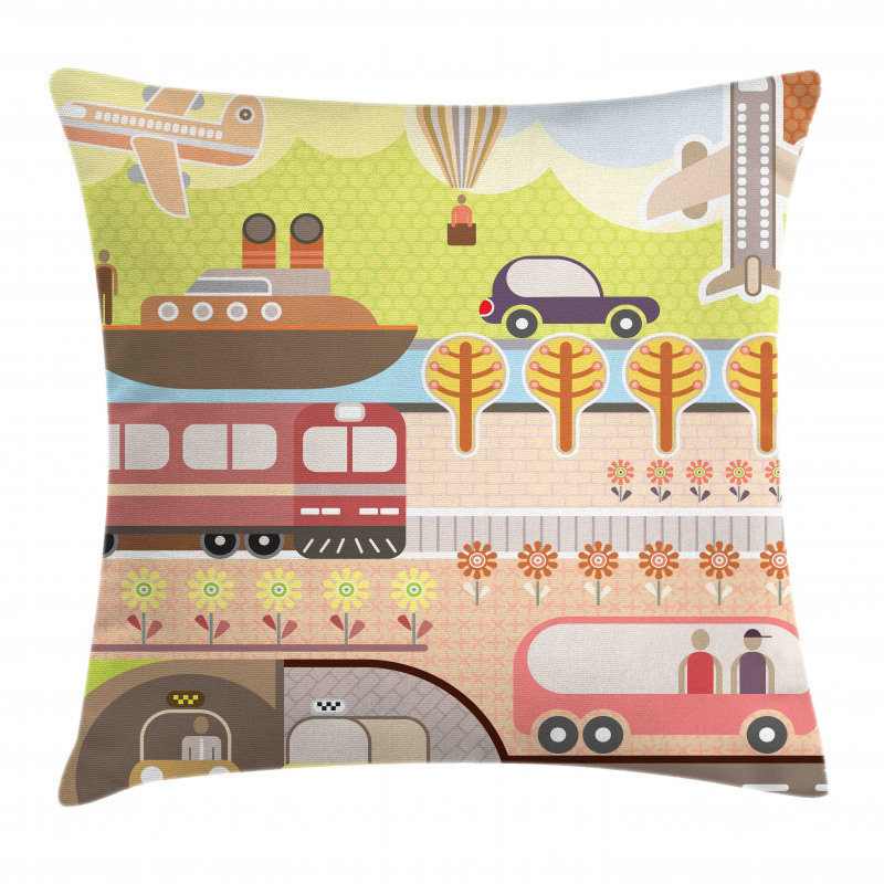 Train Ship Airplane Bus Pillow Cover