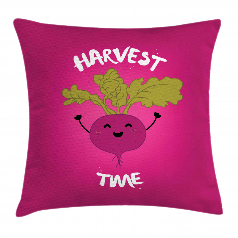 Happy Beet Character Words Pillow Cover