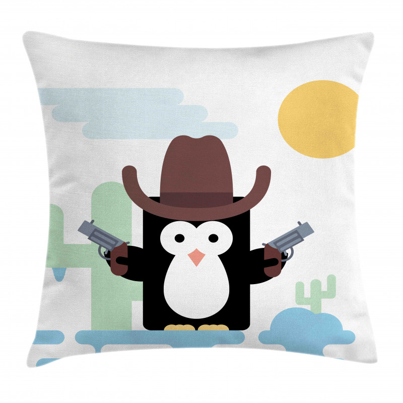 Cacti Cowboy Penguin in a Hat Pillow Cover