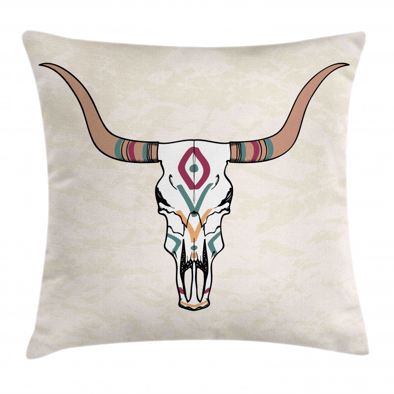 Tribal Bull Skull Folkloric Pillow Cover