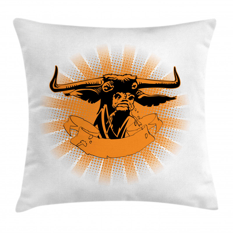 Furious Bull Head Portrait Pillow Cover