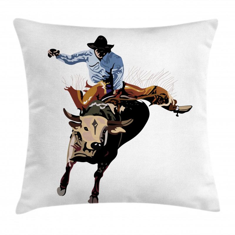 Cowboy Bucking Bull Western Pillow Cover