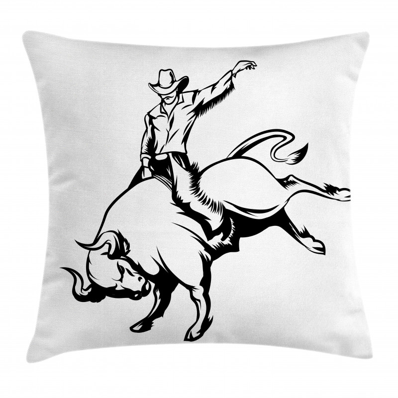 Cowboy Riding a Wild Bull Pillow Cover