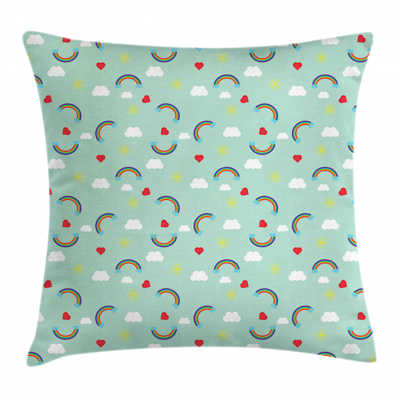 Rainbow Sky Clouds Heart Pillow Cover