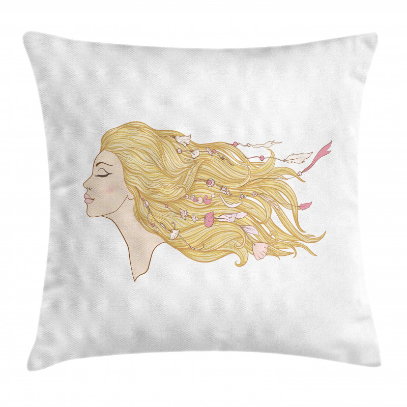 Young Lady with Hair Beads Pillow Cover