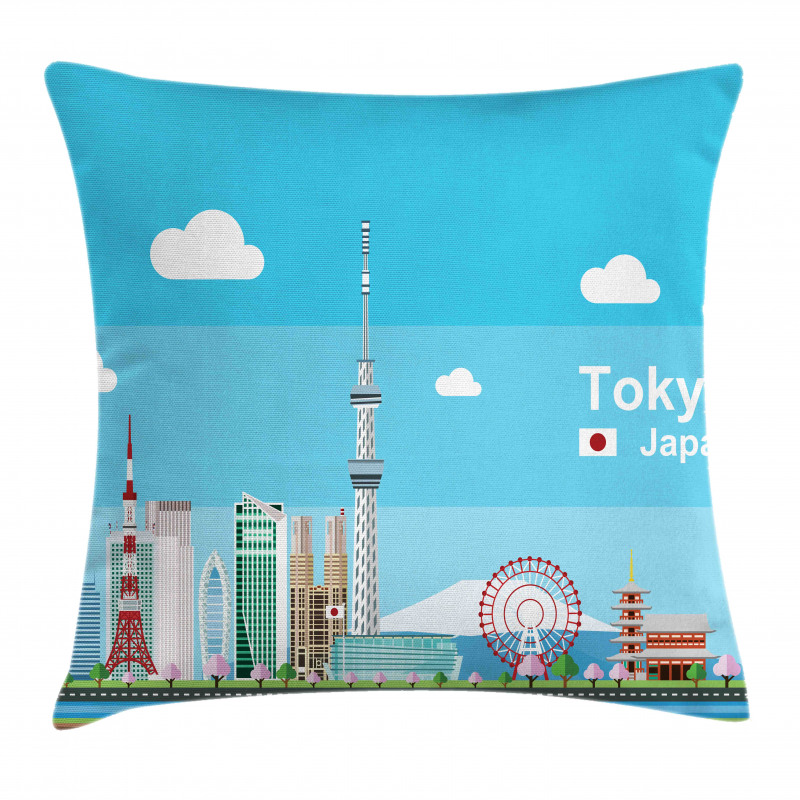 Cartoon Japan Sightseeing Pillow Cover