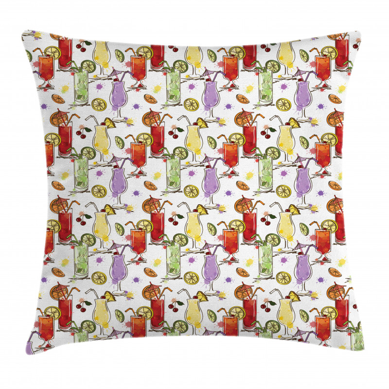 Colorful Watercolor Cocktails Pillow Cover