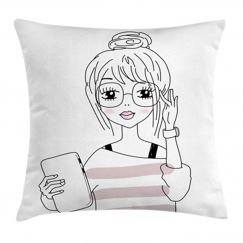 Sketchy Hipster Girl Tablet Pillow Cover