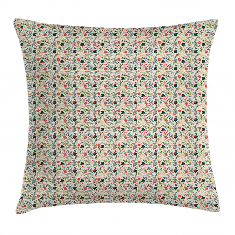 Foliage Motifs Holly Berries Pillow Cover