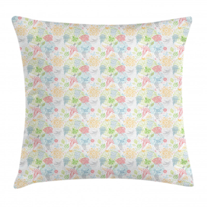 Birds and Flower Composition Pillow Cover