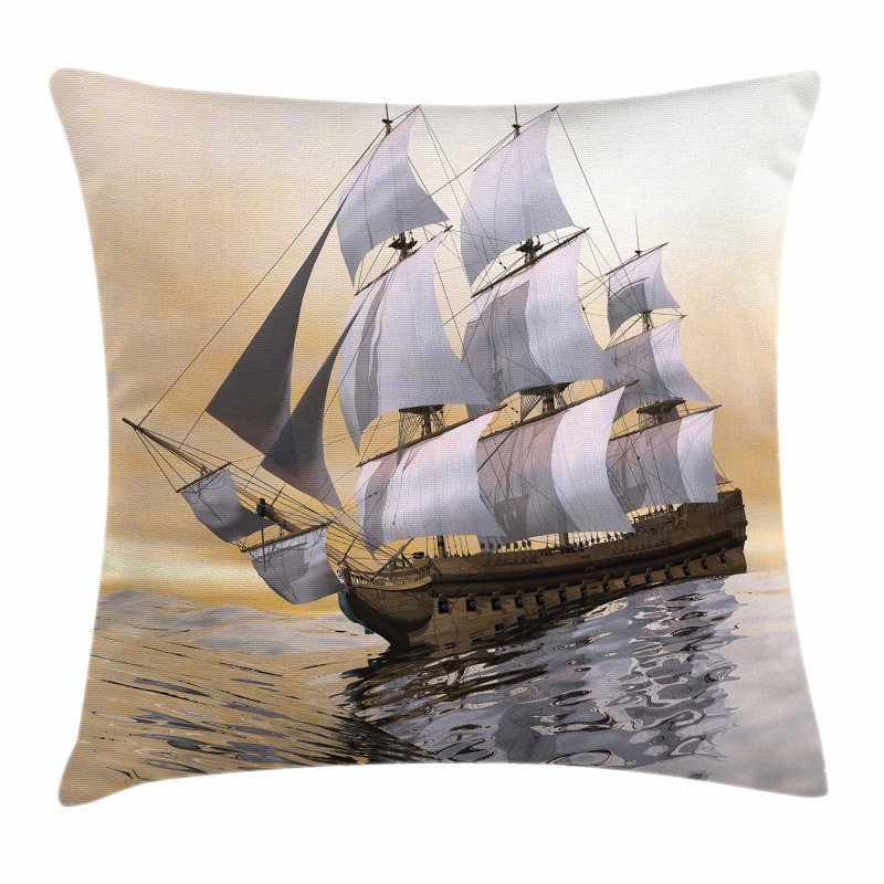 Ship Sailing on Ocean Pillow Cover