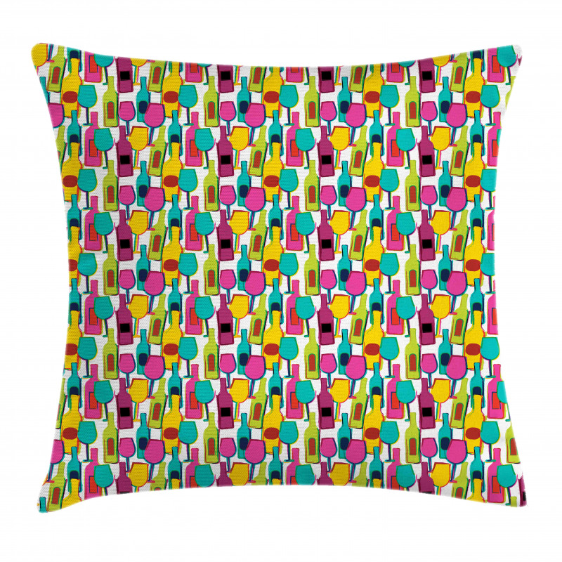 Colorful Bottles and Glasses Pillow Cover