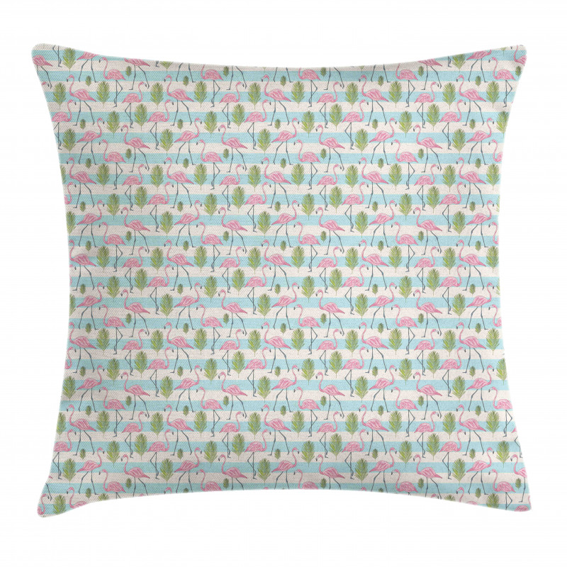 Pink Flamingos Palm Leaves Pillow Cover