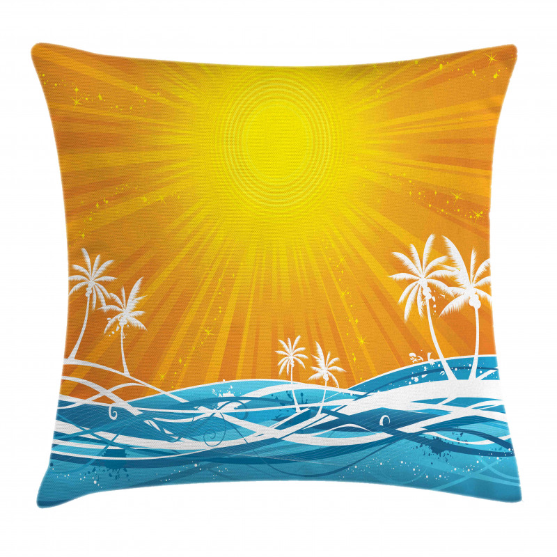 Wavy Ocean Palm Trees Lines Pillow Cover