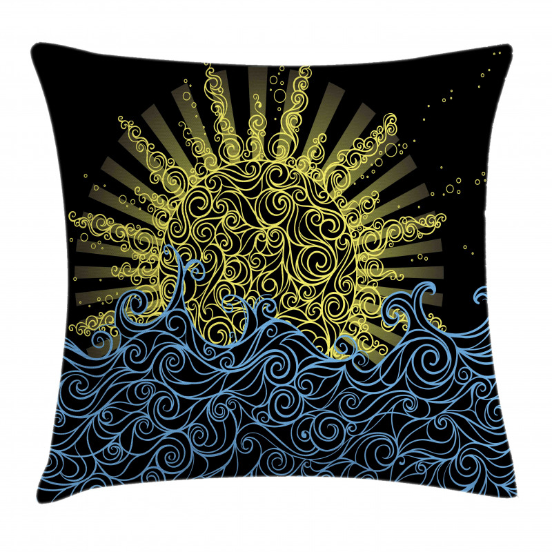 Wavy Ocean Summer Sky Motif Pillow Cover