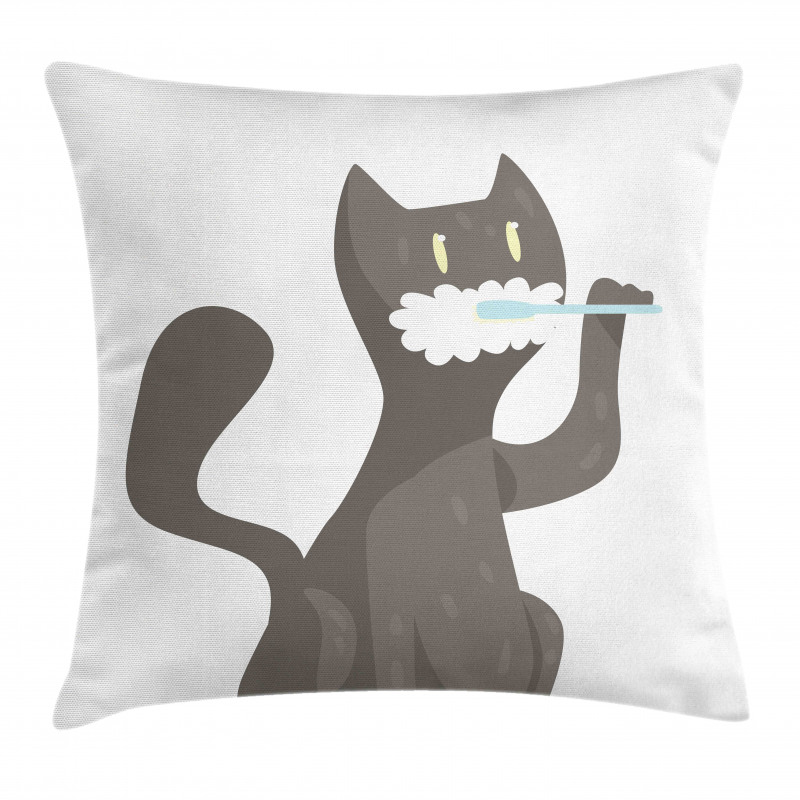 Pet Feline Brushing Teeth Motif Pillow Cover