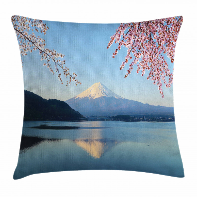 Japan Mountain and Sakura Pillow Cover